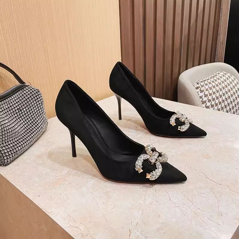 Capture Rhinestone black high heels stiletto shoes - Image 1
