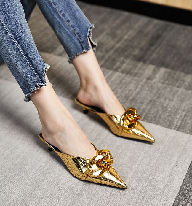 fg Low-heeled slippers women's half-slippers - Image 1