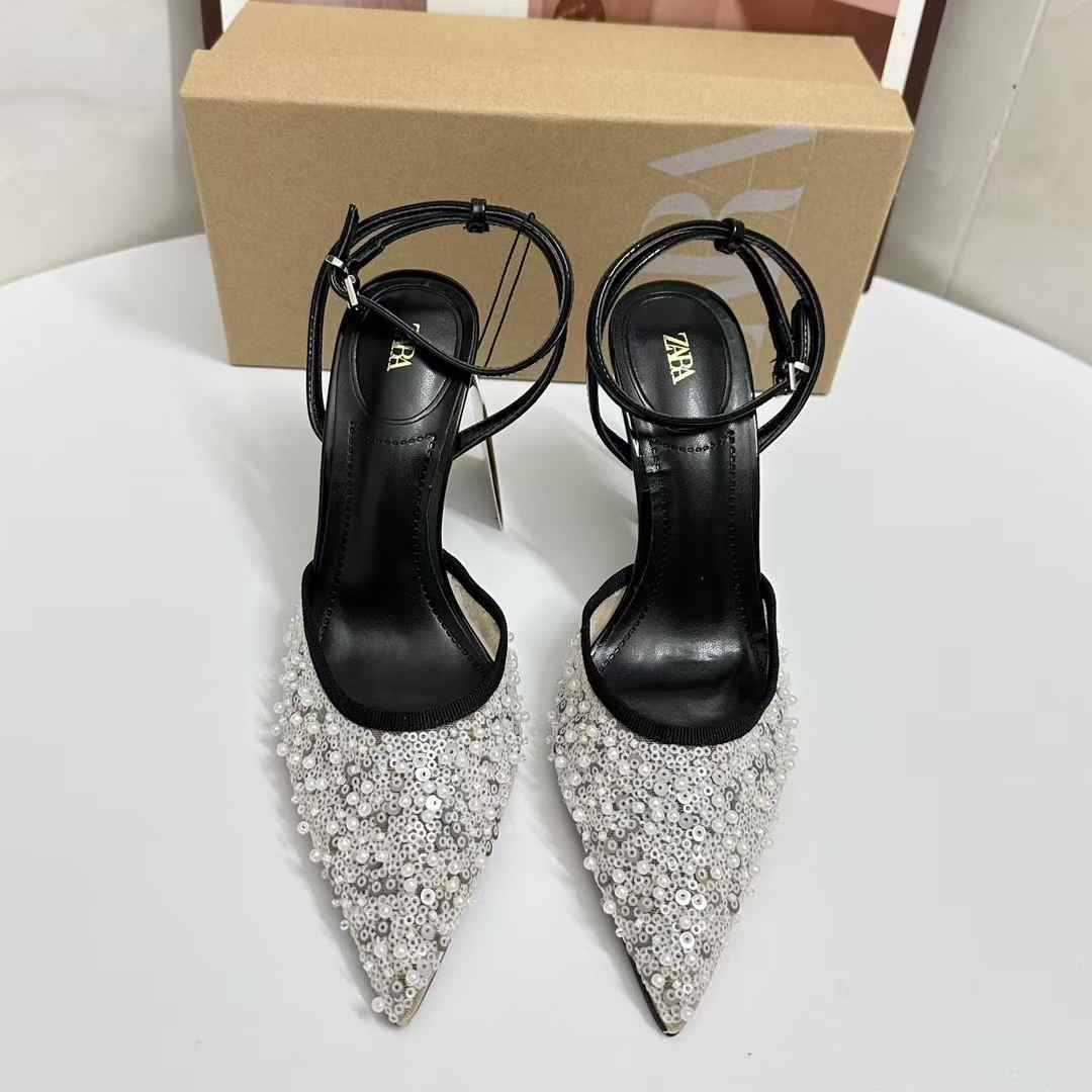 O1CN01lzwmVq2GfIKaKRIay_!!2221146609042-0-cib New Style Mesh Sequin Pearl Stiletto High Heels for Women - Image 1